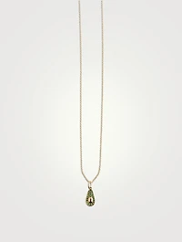 14K Gold Avocado Pendant Necklace With Emeralds