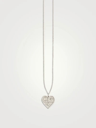 14K White Gold Heart Icon Pendant Necklace