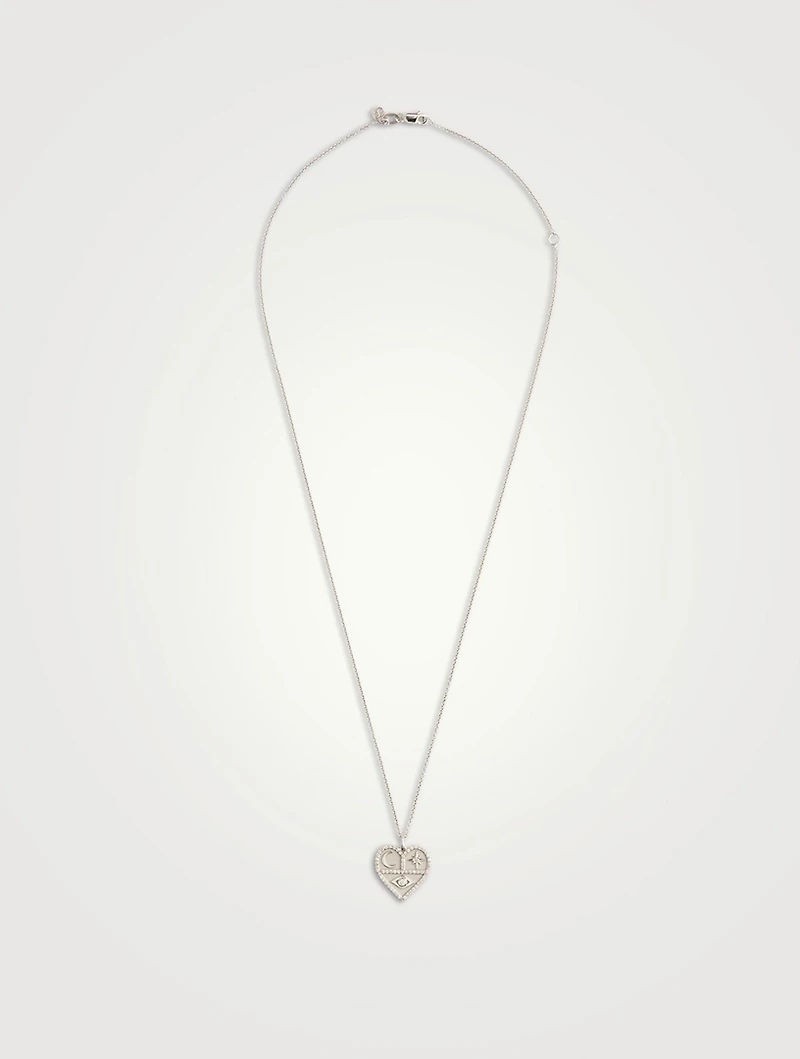14K White Gold Heart Icon Pendant Necklace