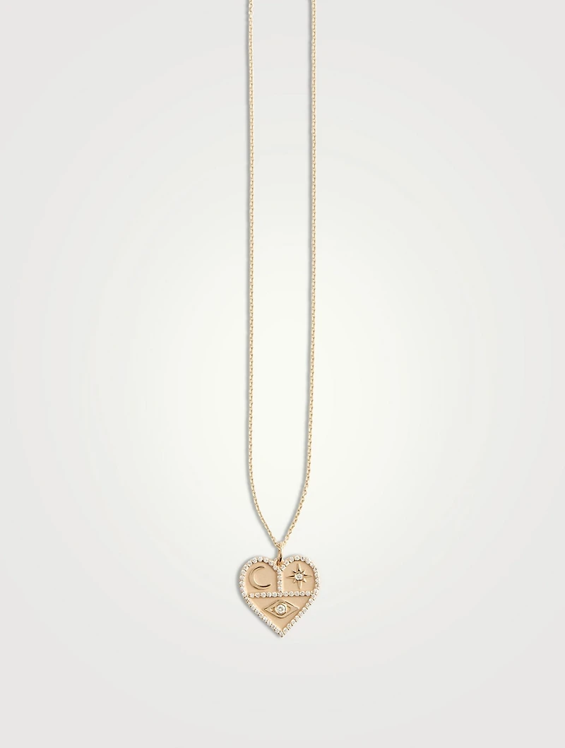 14K Gold Heart Icon Pendant Necklace With Diamonds