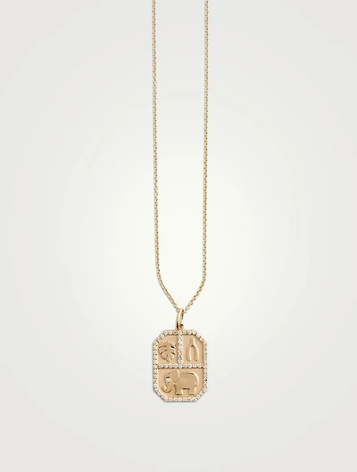 14K Gold Rectangular Icon Pendant Necklace With Diamonds