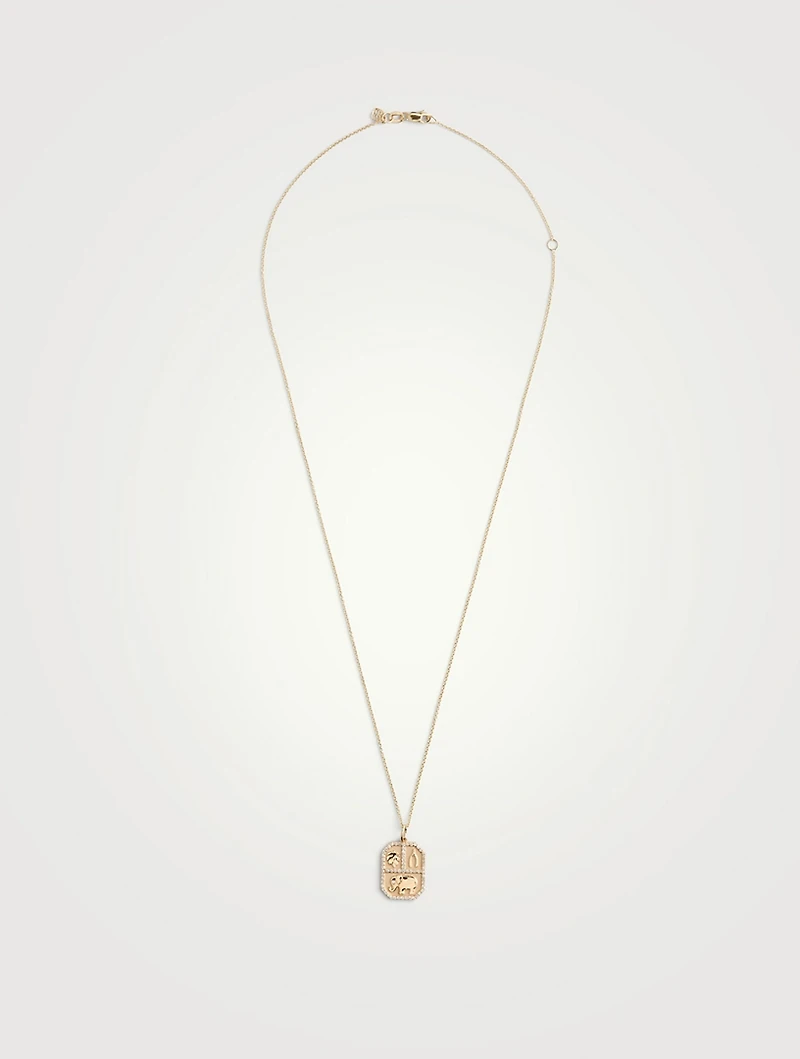 14K Gold Rectangular Icon Pendant Necklace With Diamonds