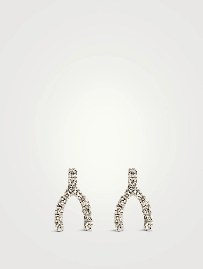14K White Gold Wishbone Stud Earrings