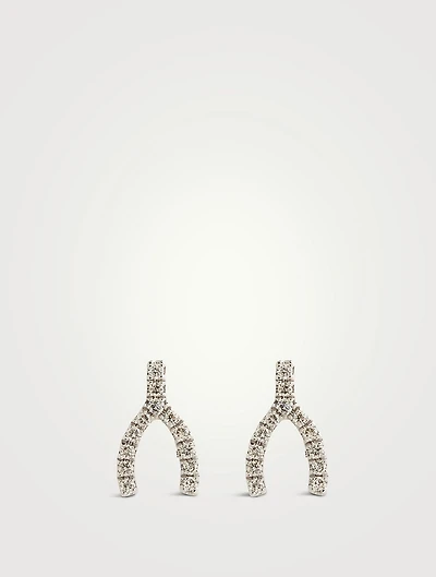 14K White Gold Wishbone Stud Earrings