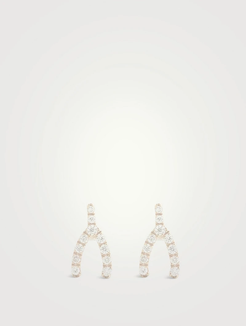 14K Gold Wishbone Stud Earrings