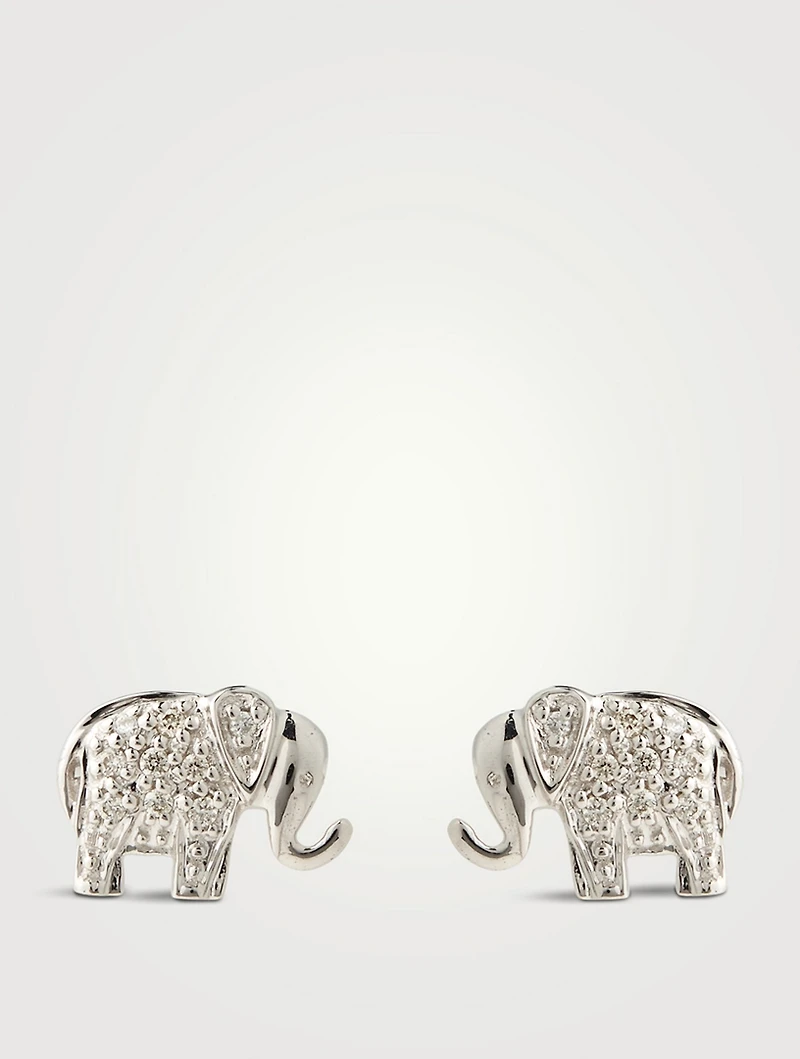 14K Gold Elephant Stud Earrings With Diamonds
