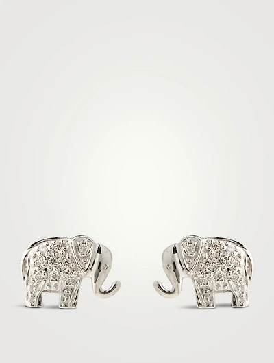 14K Gold Elephant Stud Earrings With Diamonds