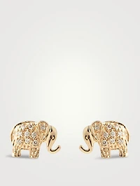 14K Gold Elephant Stud Earrings With Diamonds