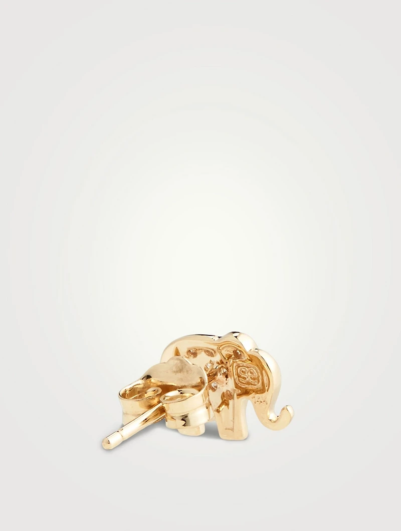 14K Gold Elephant Stud Earrings With Diamonds
