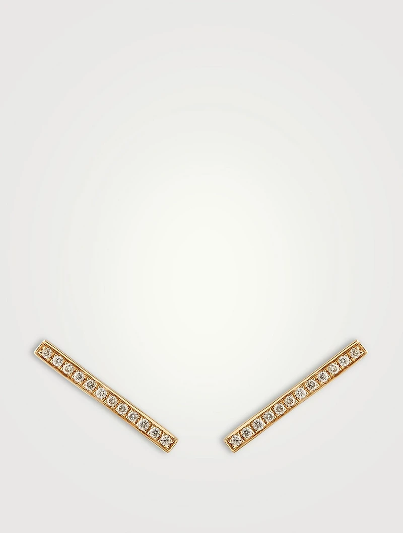 14K Gold Bar Stud Earrings With Diamonds