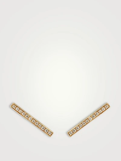 14K Gold Bar Stud Earrings With Diamonds