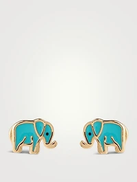 14K Gold Enamel Elephant Stud Earrings