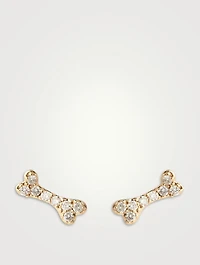 14K Gold Dog Bone Stud Earrings With Diamonds