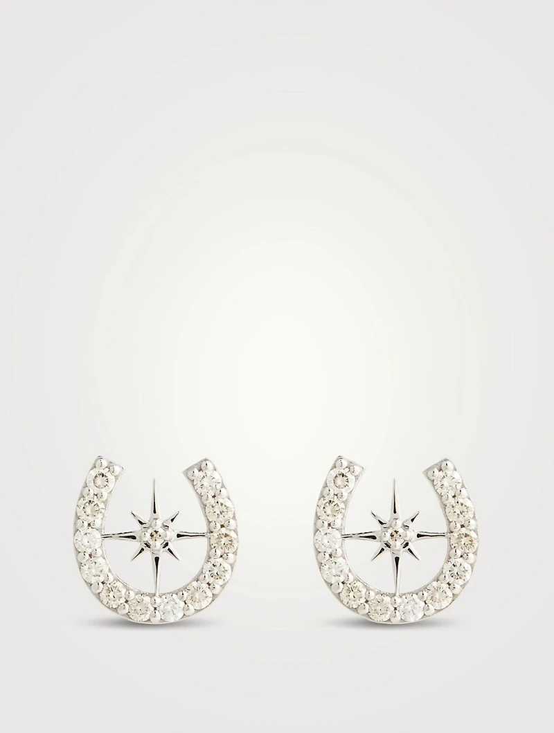 14K Gold Starburst Horseshoe Stud Earrings