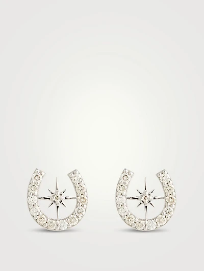 14K Gold Starburst Horseshoe Stud Earrings