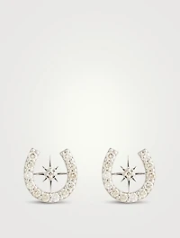 14K Gold Starburst Horseshoe Stud Earrings