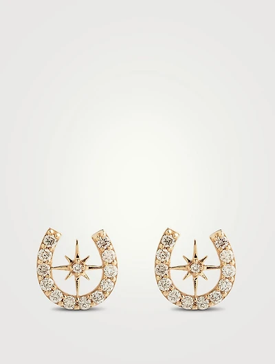 14K Gold Starburst Horseshoe Stud Earrings