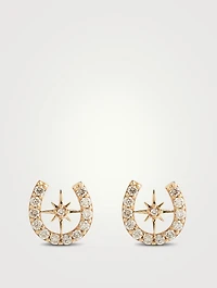 14K Gold Starburst Horseshoe Stud Earrings