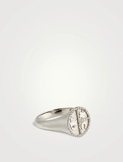 14K Gold Disc Icon Signet Ring With Diamonds