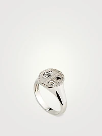14K Gold Disc Icon Signet Ring With Diamonds