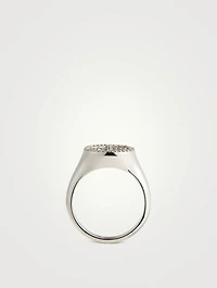 14K Gold Disc Icon Signet Ring With Diamonds