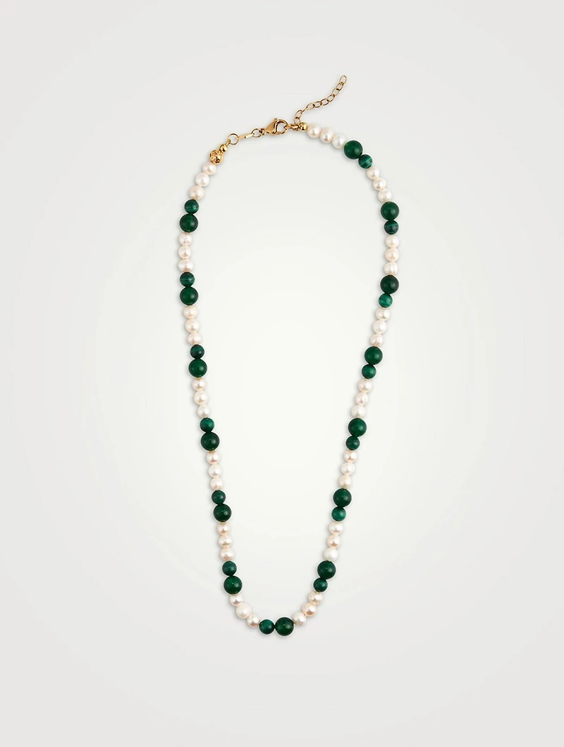 Aventurine And Malachite Pearl Necklace