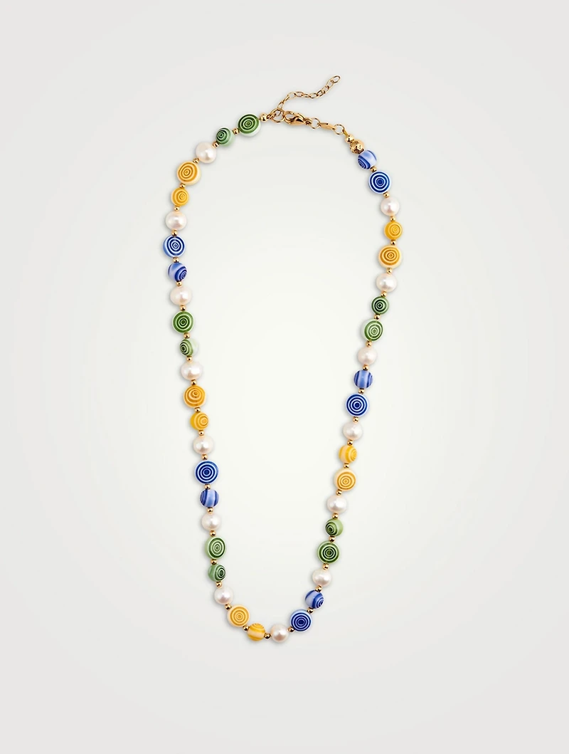 Hand-Painted Glass Bead Pearl Necklace