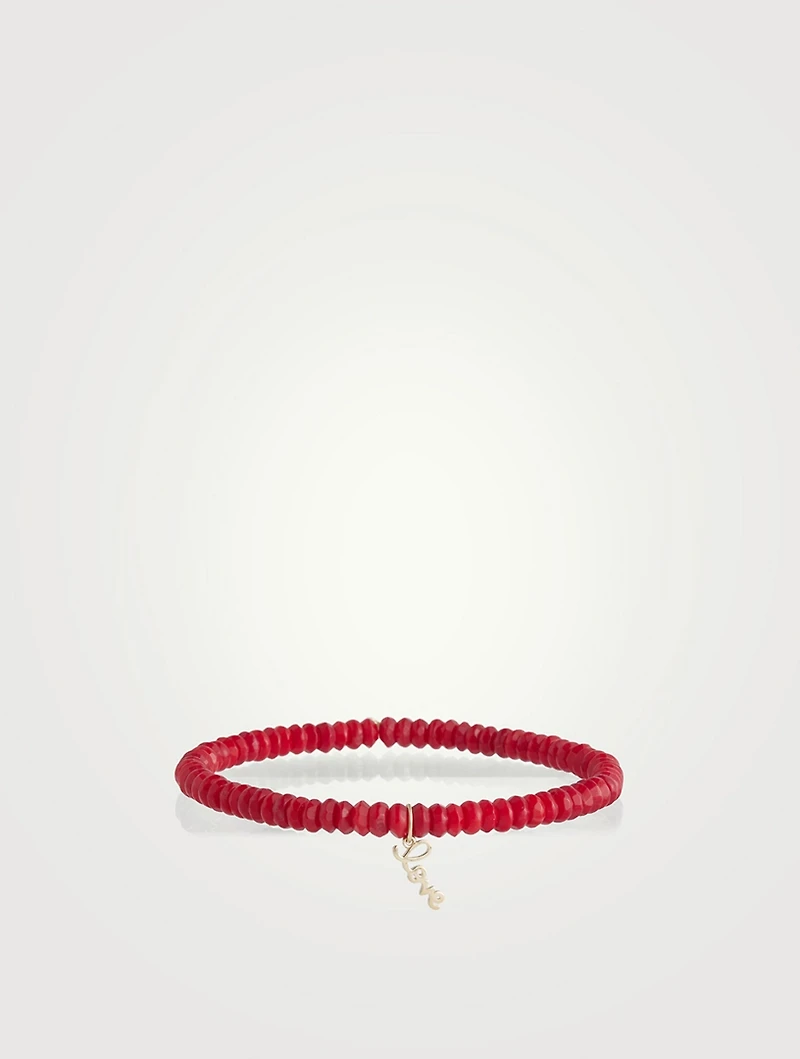 Beaded Bracelet With 14K Gold Love Script Charm