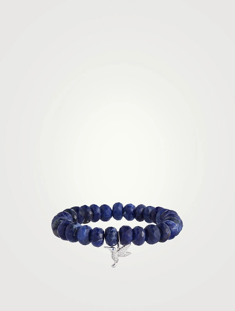 Beaded Bracelet With 14K White Gold Hummingbird Charm