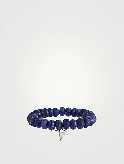 Beaded Bracelet With 14K White Gold Hummingbird Charm