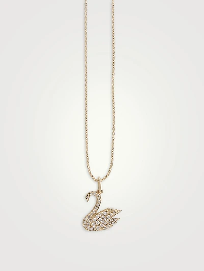 14K Gold Swan Pendant Necklace With Diamonds