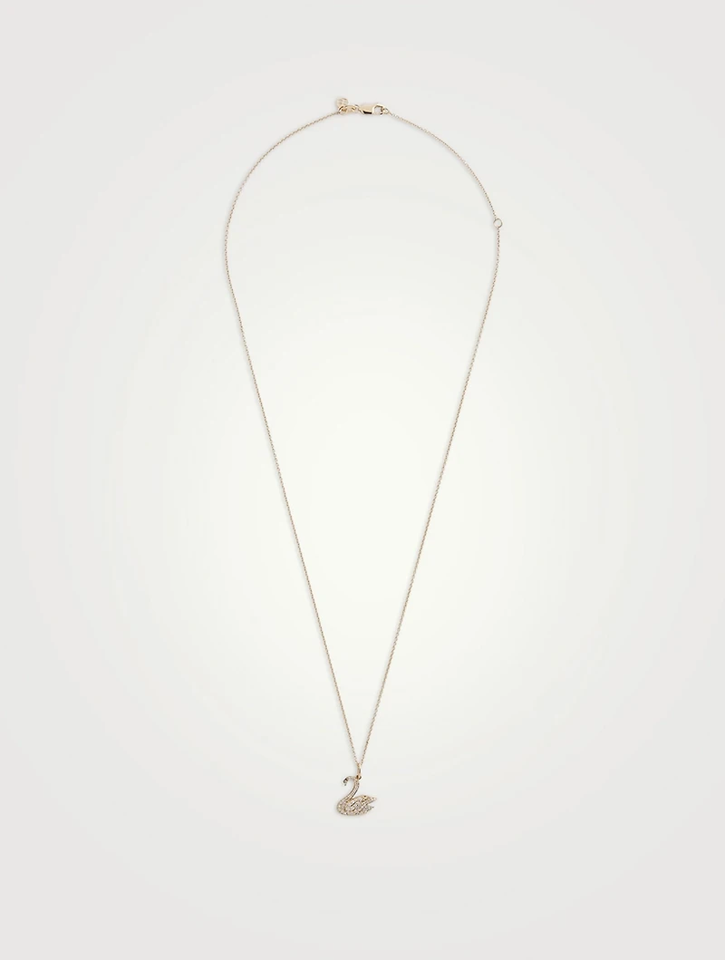 14K Gold Swan Pendant Necklace With Diamonds