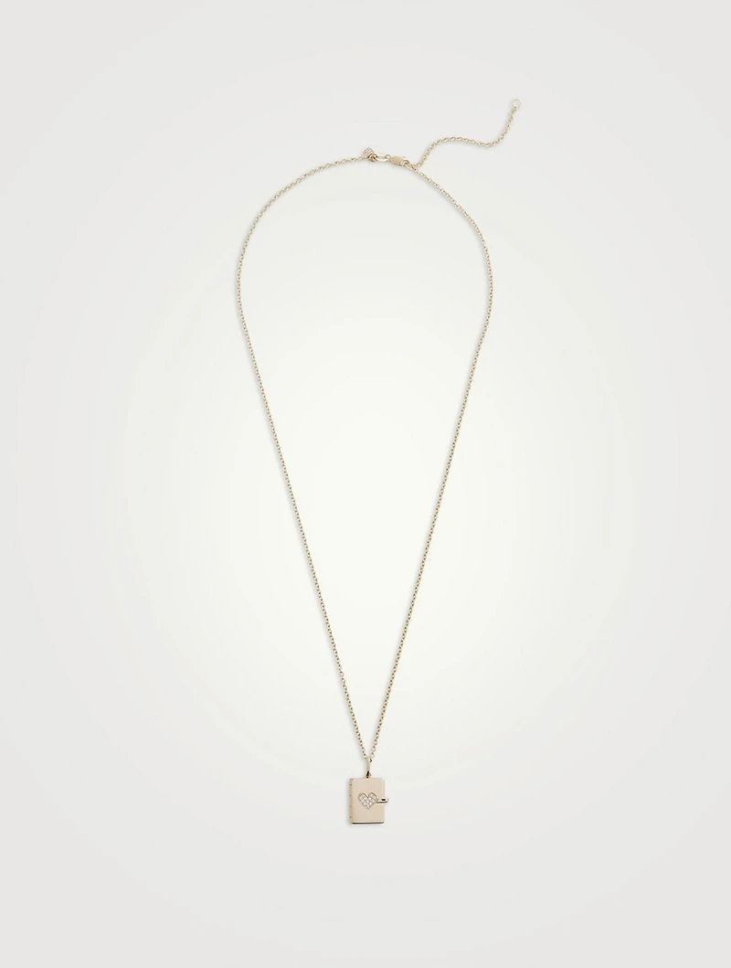 14K Gold Heart Heart Locket Necklace With Pavé Diamonds