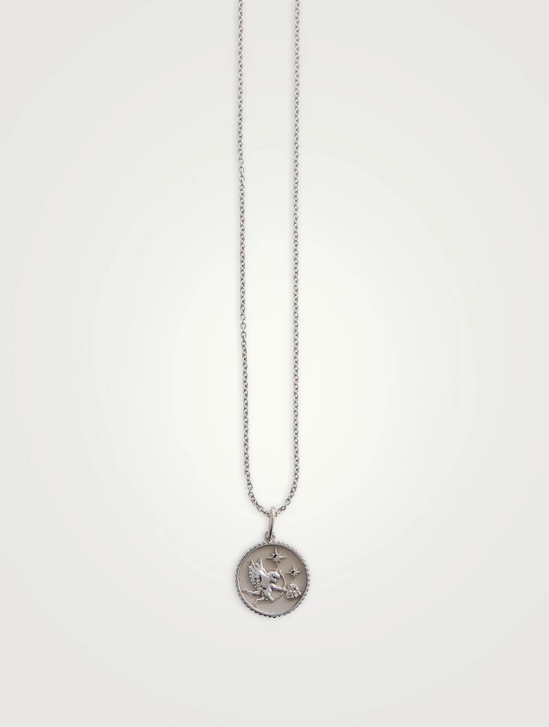 14K Gold Shooting Cherub Coin Pendant Necklace With Diamonds
