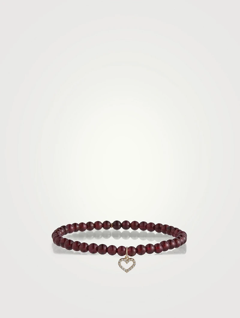 Beaded Bracelet With 14K Gold Open Heart Charm