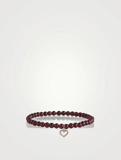Beaded Bracelet With 14K Gold Open Heart Charm