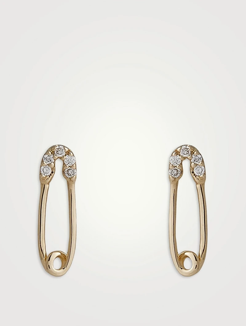 14K Gold Safety Pin Stud Earrings