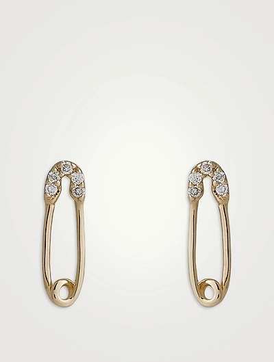 14K Gold Safety Pin Stud Earrings