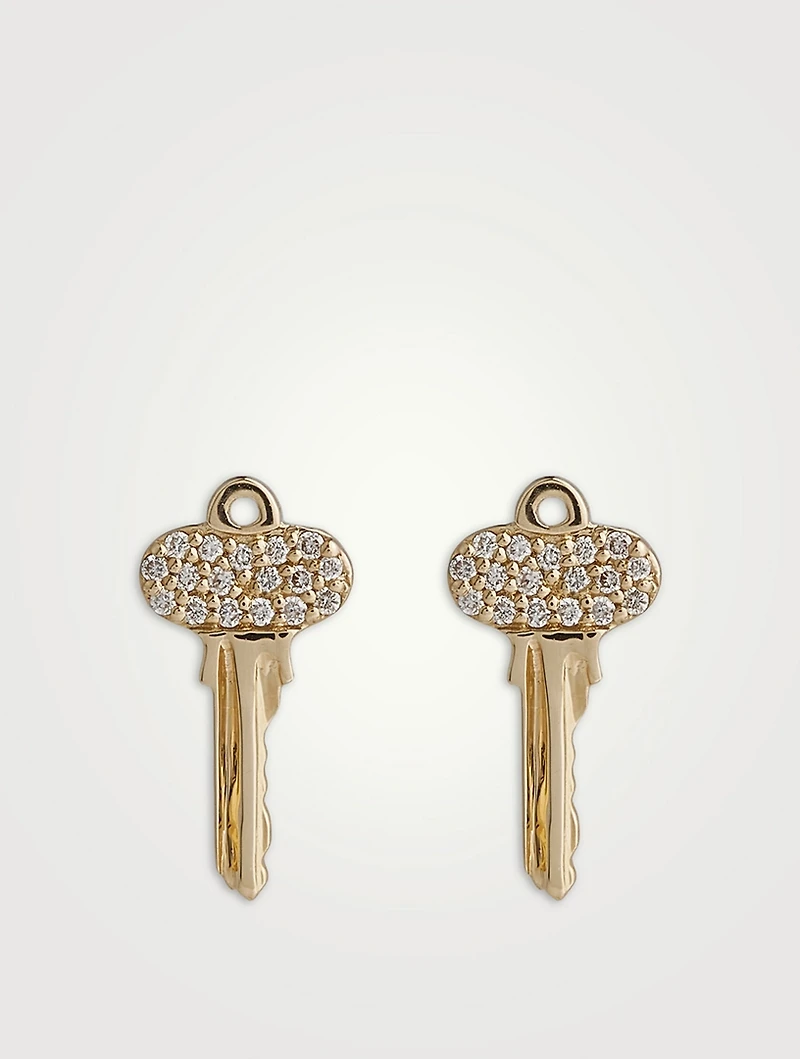 Mini 14K Gold Key Stud Earrings