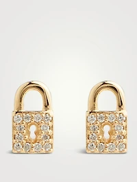 Small 14K Gold Pavé Lock Stud Earrings