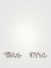 14K Gold Mrs Script Stud Earrings With Diamonds
