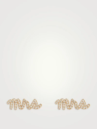 14K Gold Mrs Script Stud Earrings With Diamonds