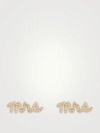 14K Gold Mrs Script Stud Earrings With Diamonds