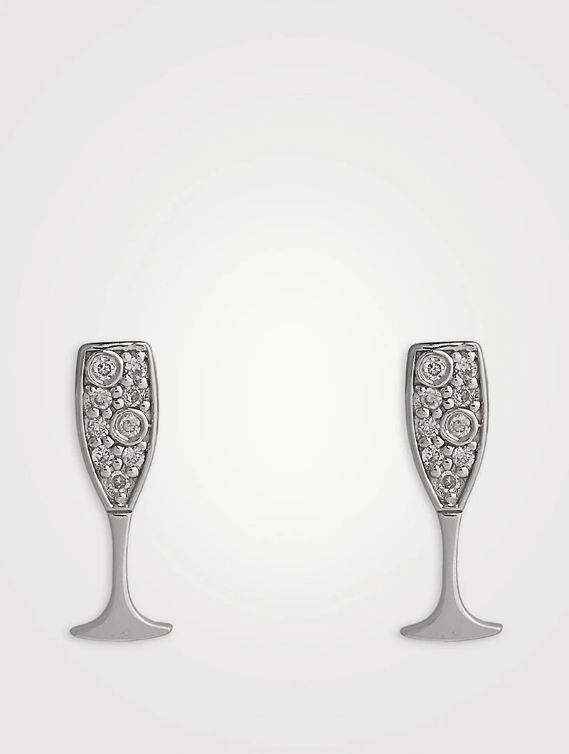 14K Gold Champagne Glass Stud Earrings With Diamonds