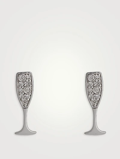 14K Gold Champagne Glass Stud Earrings With Diamonds
