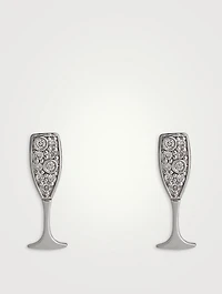 14K Gold Champagne Glass Stud Earrings With Diamonds