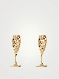 14K Gold Champagne Glass Stud Earrings With Diamonds