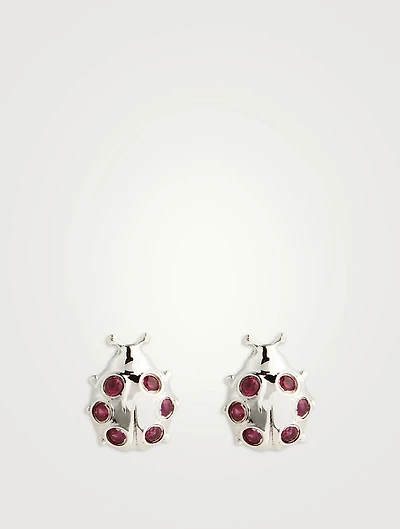 Tiny 14K White Gold Ladybug Stud Earrings
