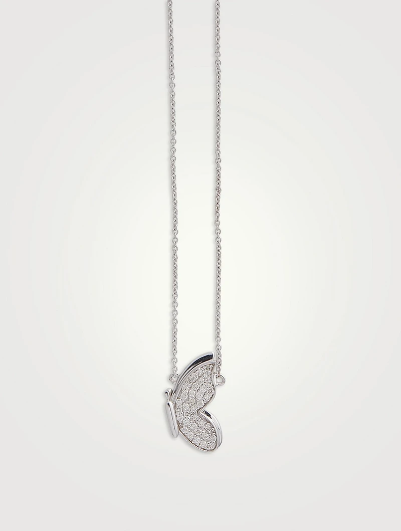14K White Gold Pavé Butterfly Necklace