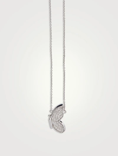 14K White Gold Pavé Butterfly Necklace